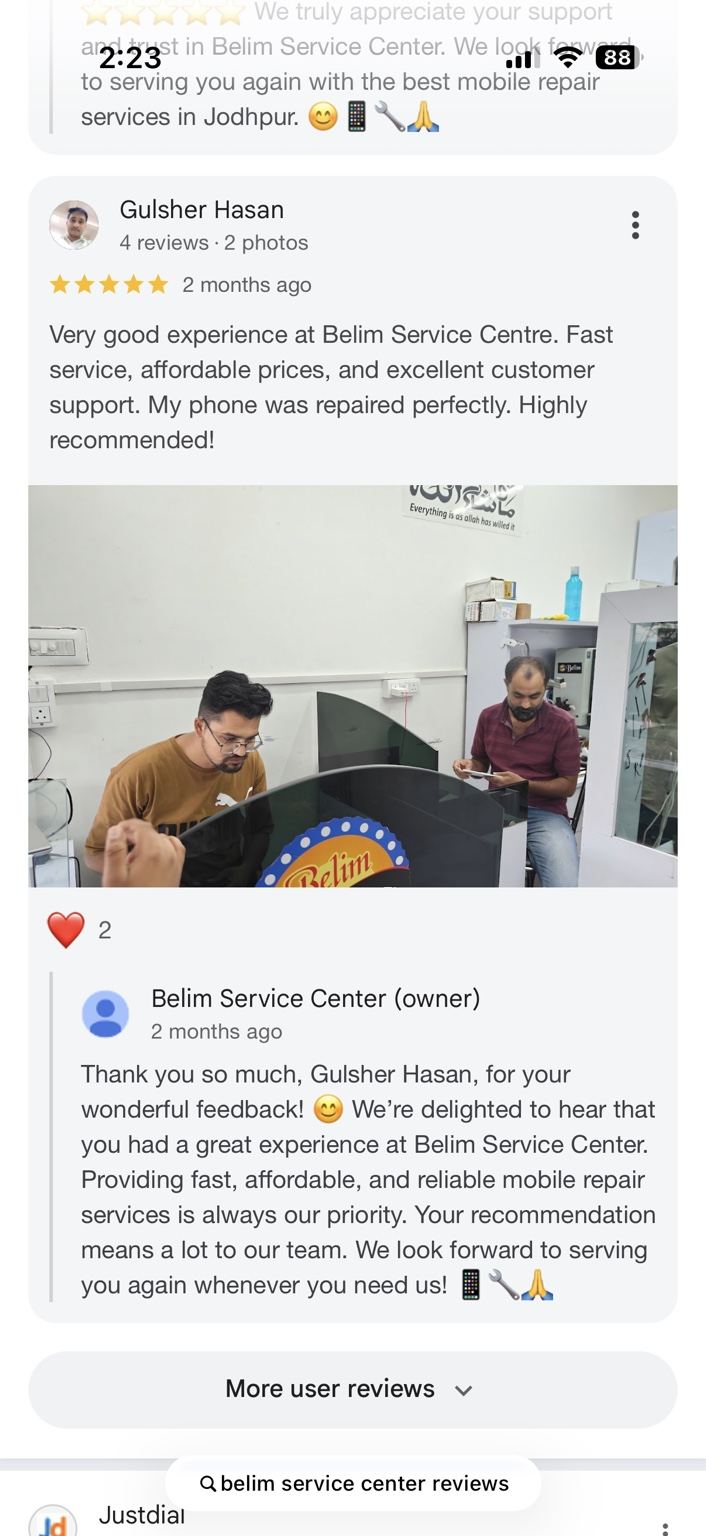 Google review screenshot for BELIM SERVICE CENTER